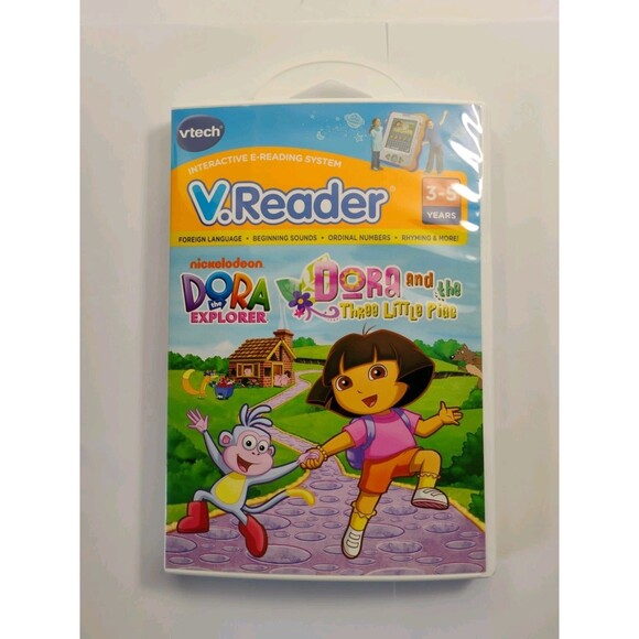 VTECH V.READER Interactive E-Reading System Game DORA and The 3 Little Pigs - Picture 2 of 16